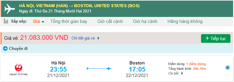 Vé máy bay đi Boston Japan Airlines