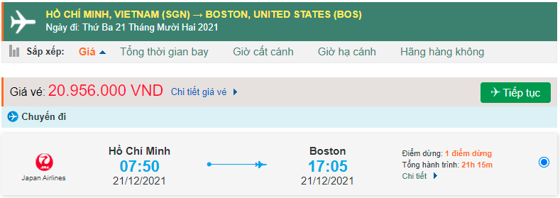 Vé máy bay từ Hồ Chí Minh đi Boston