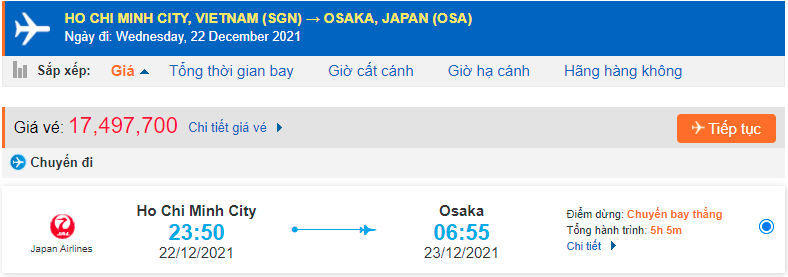 Giá vé máy bay từ Hồ Chí Minh đi Osaka