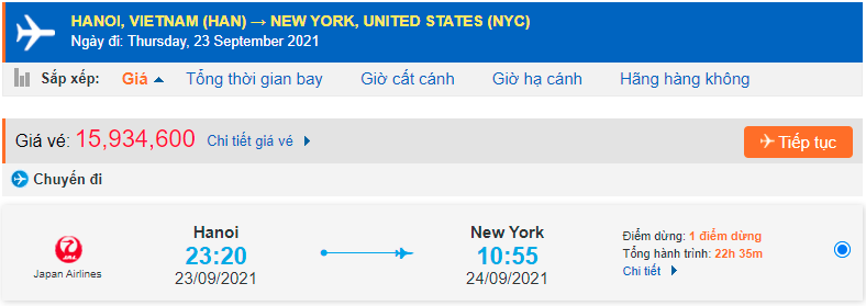 Vé máy bay đi New York Japan Airlines