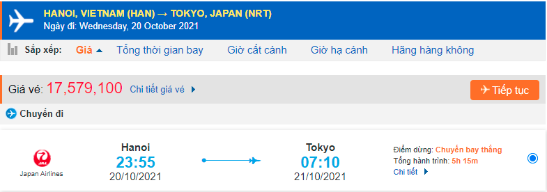 Vé máy bay Hà Nội đi Tokyo Japan Airlines
