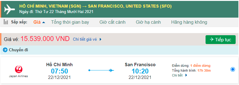 Vé máy bay đi San Francisco Japan Airlines