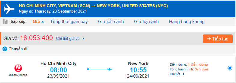 Vé máy bay đi New York từ Hồ Chí Minh