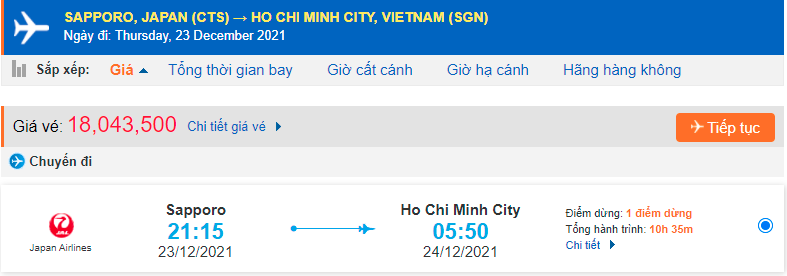 Vé máy bay đi Sapporo từ Hồ Chí Minh