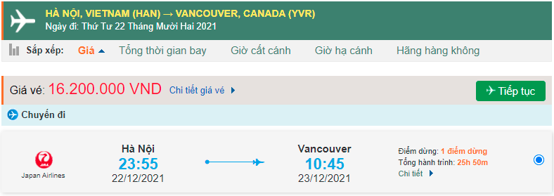 Vé máy bay đi Vancouver Japan Airlines