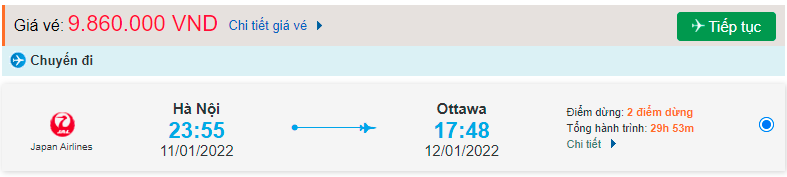 Vé máy bay đi Ottawa Japan Airlines