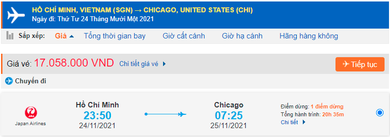 Vé máy bay từ Hồ Chí Minh đi Chicago